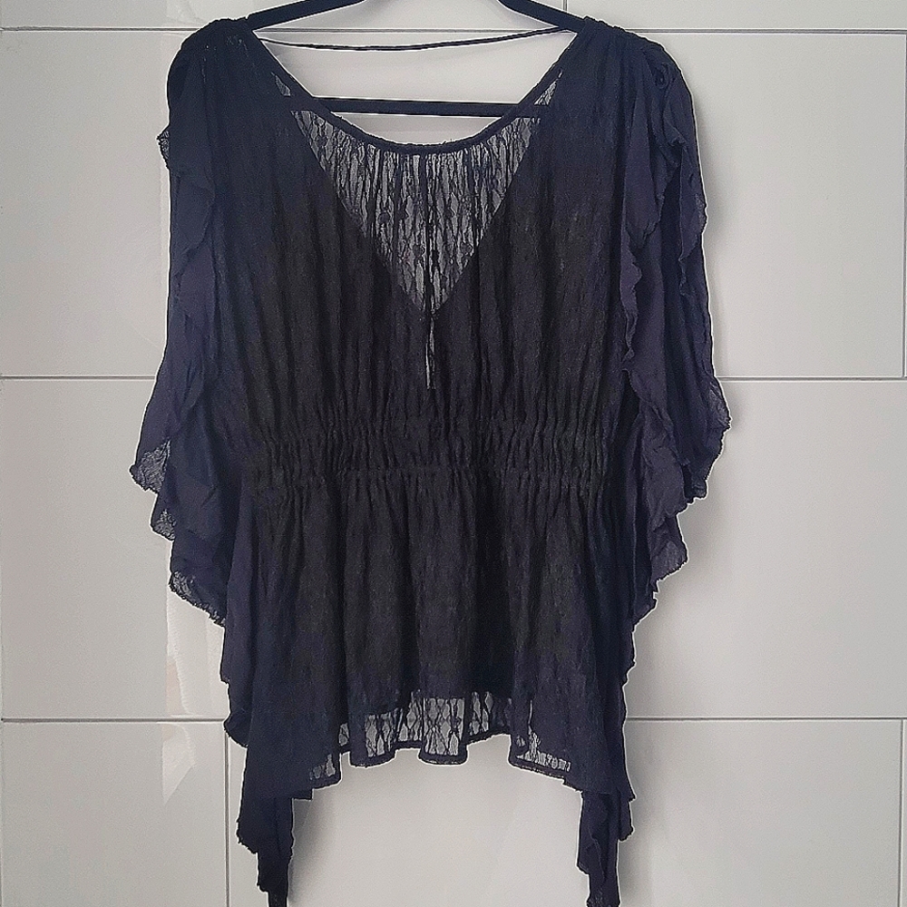 FREE PEOPLE Sheer Flowy Lace Blouse